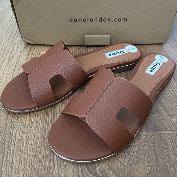 NEW IN BOX Dune London slip on flat sandals in tan - Picture 4 of 8